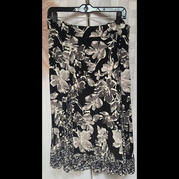Isaac Mizrahi Live! Black White Pink Floral Skirt Size 14 - Picture 1 of 7